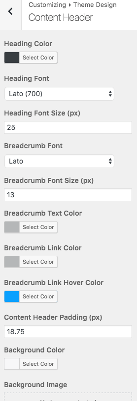 Content Header Settings