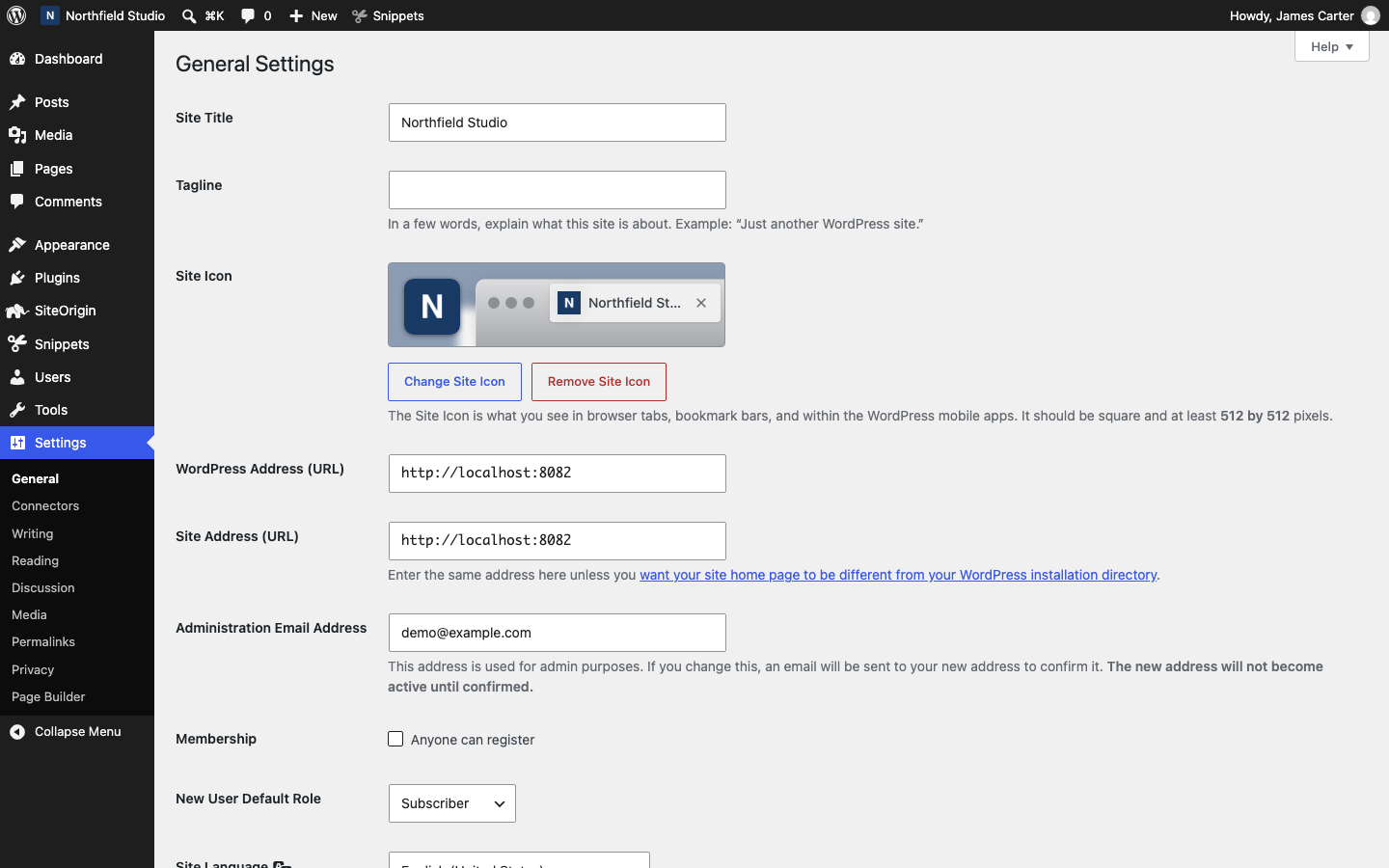 The Site Icon setting at Settings > General