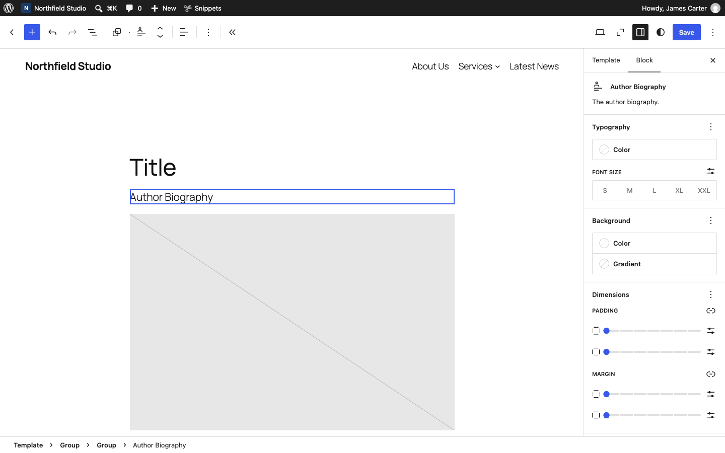 The Author Biography block in the Single Posts template of a block theme