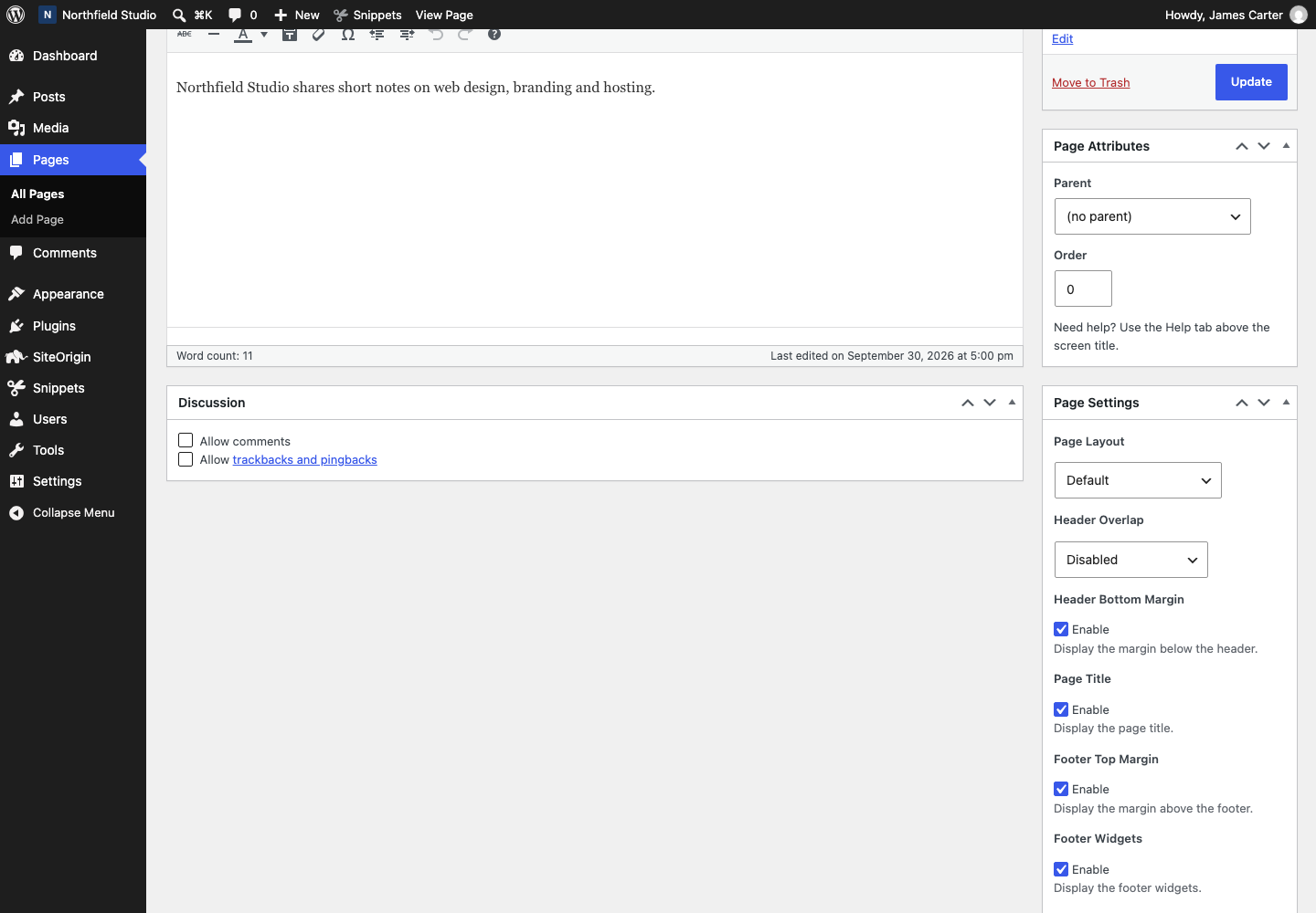 The Discussion box in the post editor with Allow comments cleared