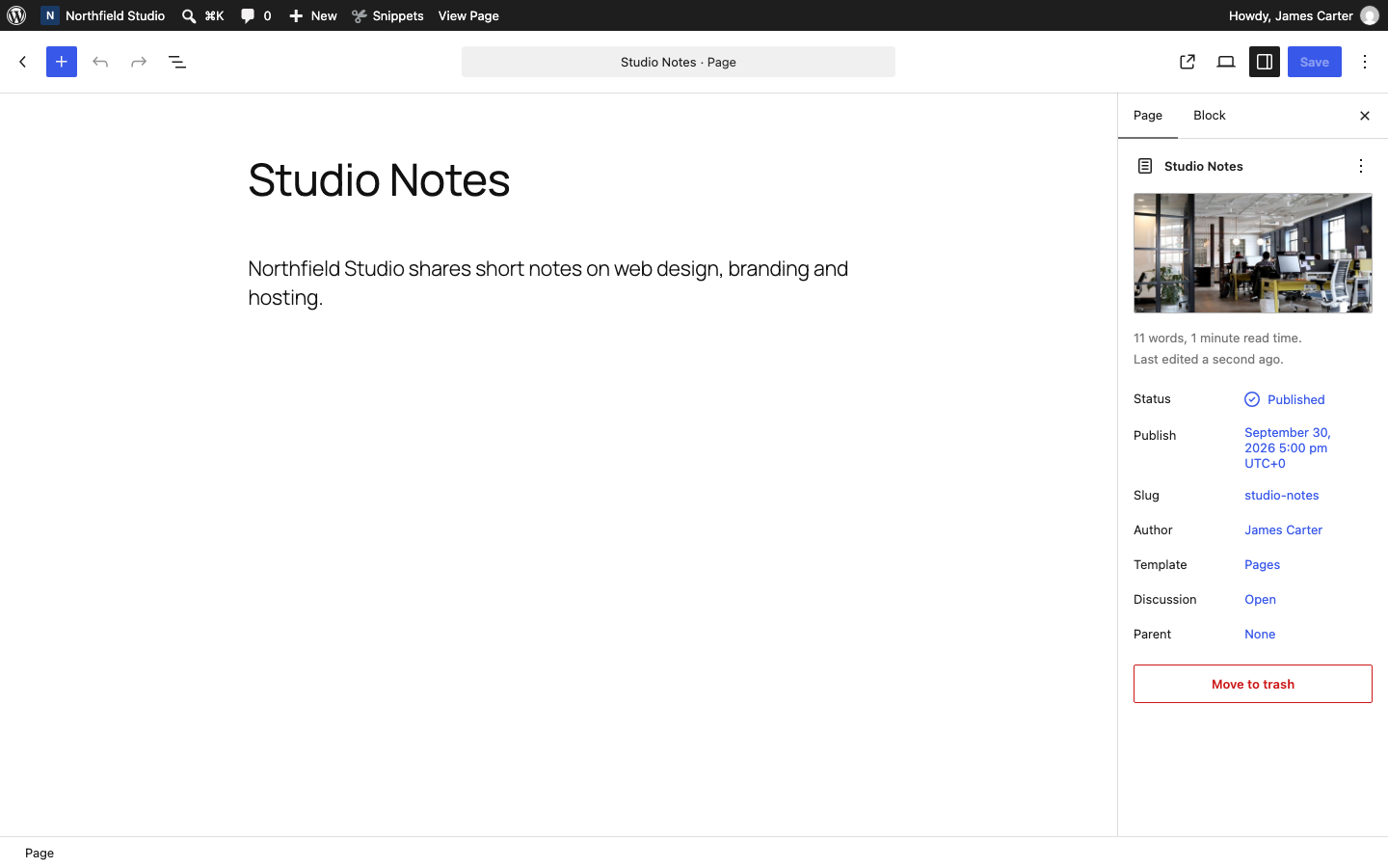 The Featured image panel in the block editor sidebar