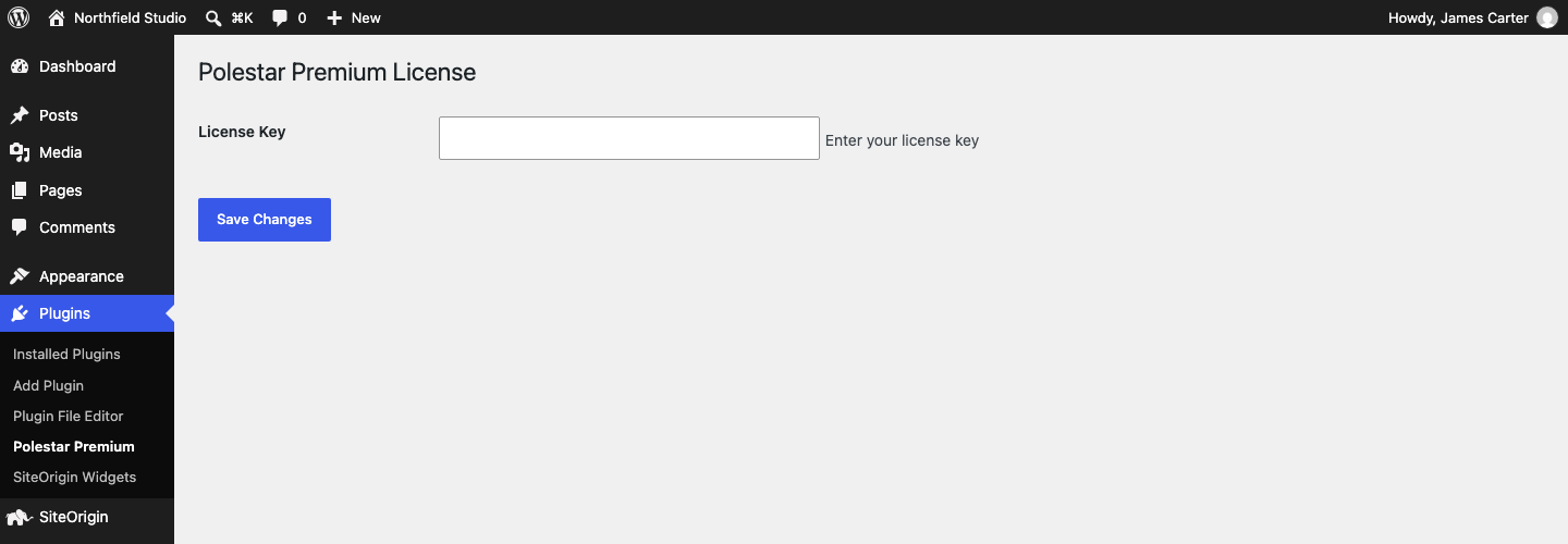 The Polestar Premium license page with an empty License Key field