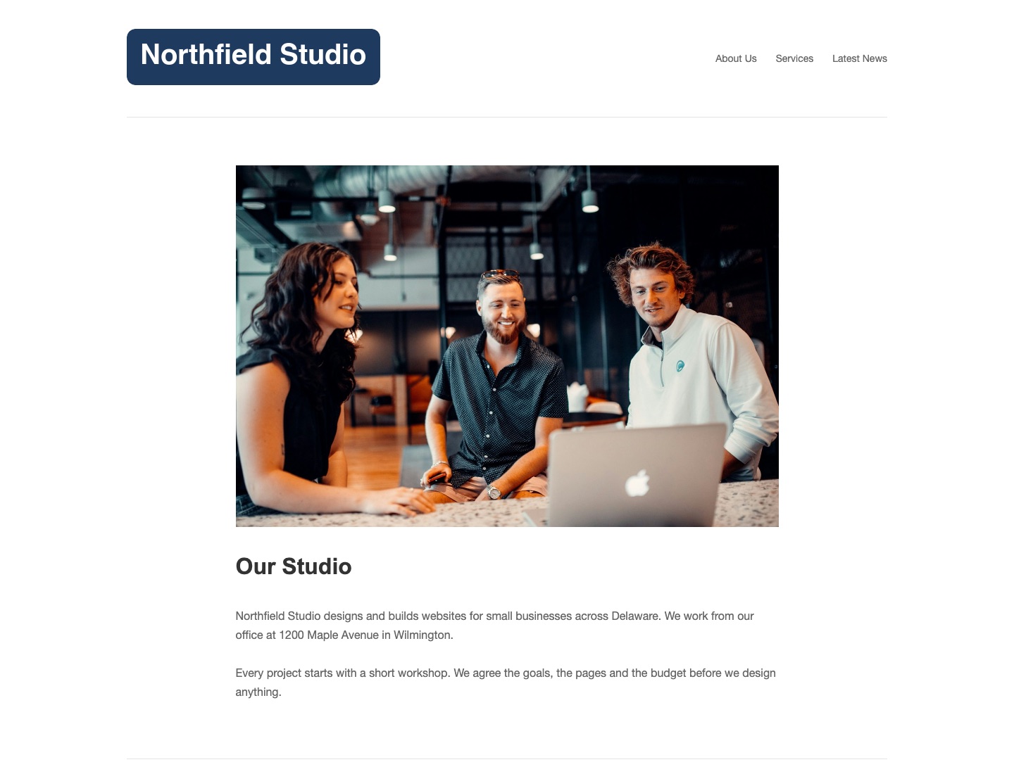 A page with the Full Width template in the Puro theme, without a sidebar