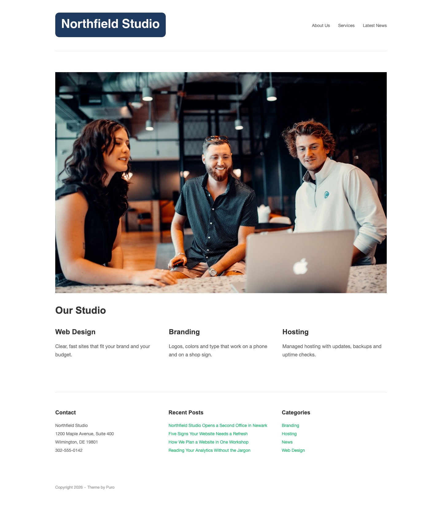 A page with a full-width Page Builder row in the Puro theme