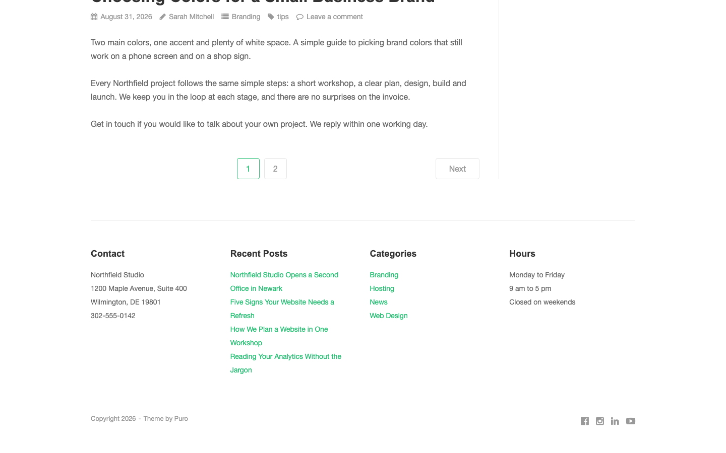 Social icons from the social menu in the Puro theme footer
