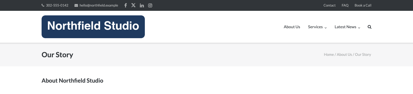 The Ultra title bar with the breadcrumb trail Home / About Us / Our Story