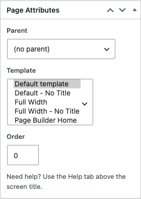 The Page Attributes box listing the 5 Ultra page templates