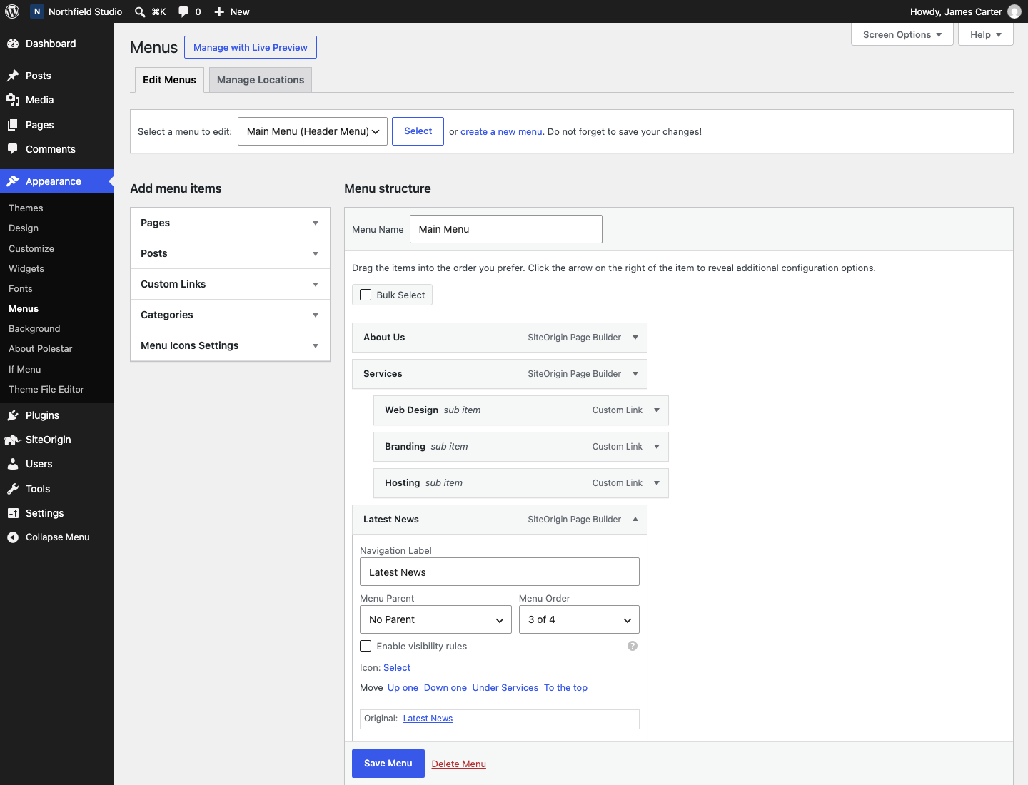 Choosing an icon for a menu item with the Menu Icons plugin