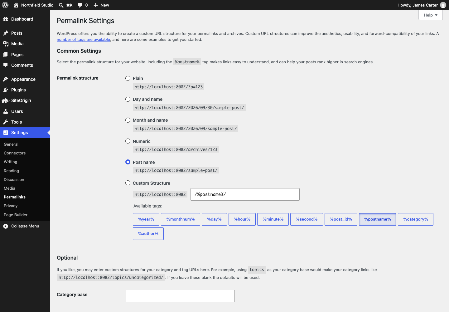 The Permalink structure options at Settings > Permalinks