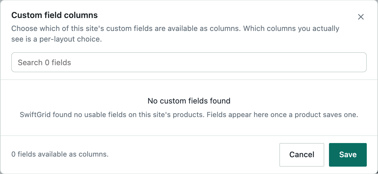 The Custom field columns dialog